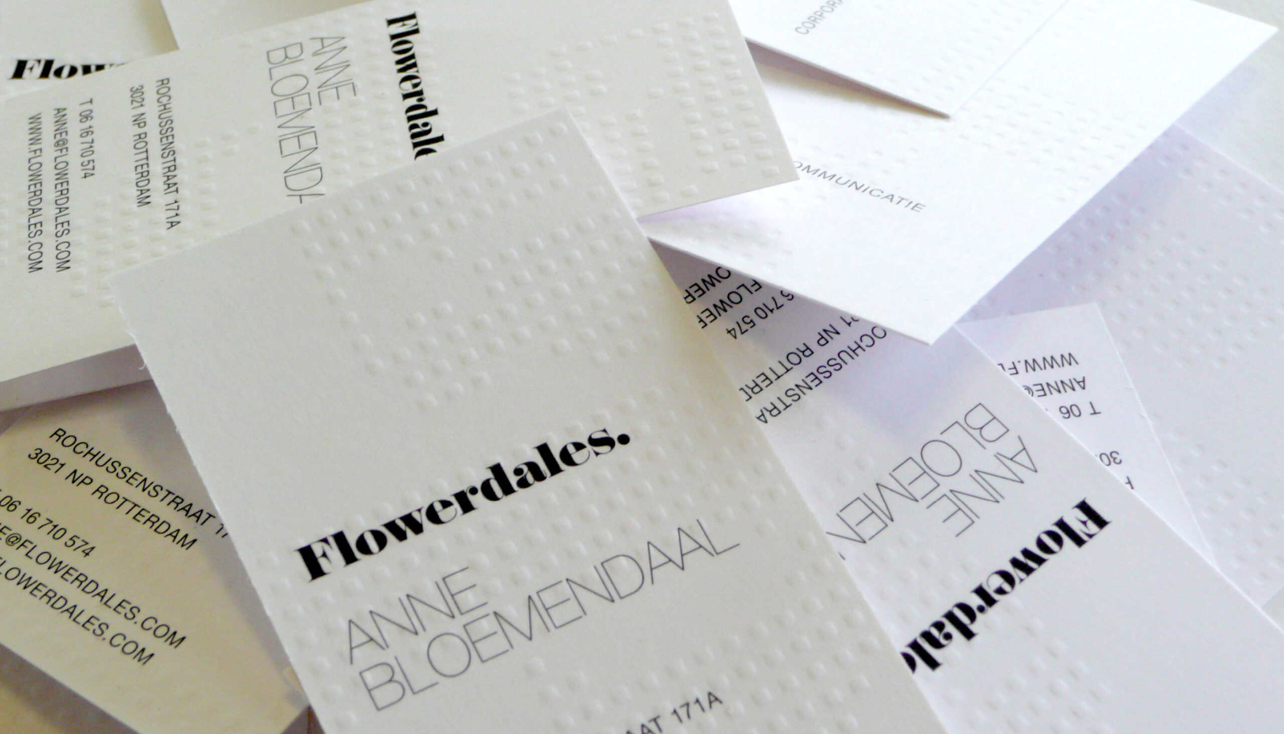 visitekaartje blinddruk embossing Flowerdales